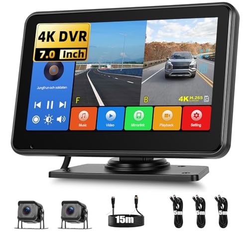 Caméra de recul 4K DVR étanche IP68 écran IPS 7 pouces avec Android Cast pour camion et utilitaire