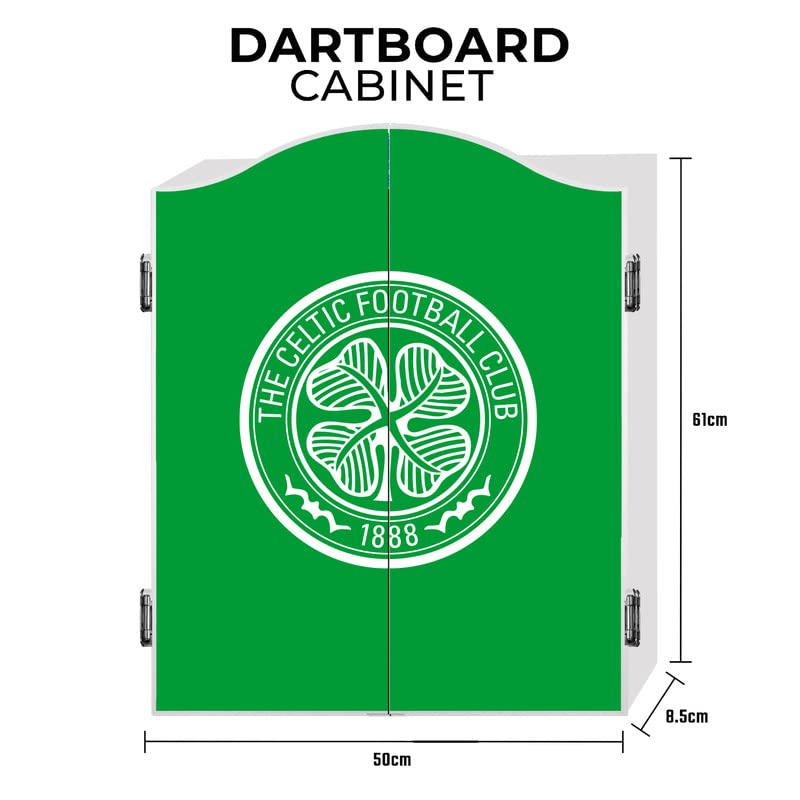 FOCO Gabinete de dardos y diana con licencia oficial del Celtic Football Club Bhoys 1888 FC, escudo verde (CAB093)