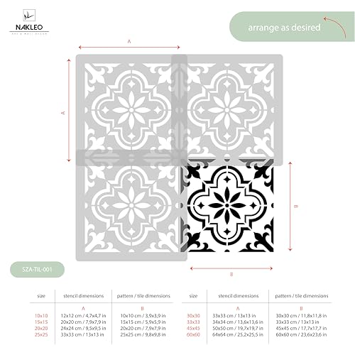 NAKLEO Fliesen Schablone zum Malen 30x30 cm, Valetta Spanische Maurische Blume Marokkanisch, Kunststoff Wiederverwendbare Bodenschablone DIY, Holz Möbel Wand Dekoration - Terrakotta
