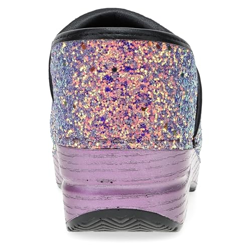 Image of Dansko Professional Glitter Slip-On Clogs for Women - Rocker Sole and Arch Support for Comfort - Shiny and Stylish Glitter Uppers