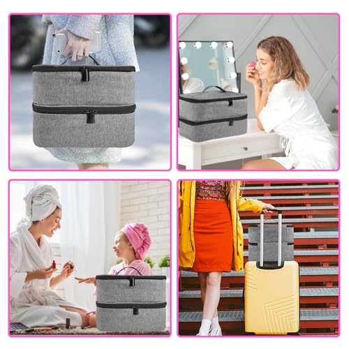BOHEMIABY Nagellack Organizer Tasche, Doppelschicht Nagellack Aufbewahrung Box, Organizer Koffer für Nageldesign Kosmetiktasche für 30 Flaschen Neonail Base(15ml-0.5 FL.Oz) & 1 Nagellampe(Grau)
