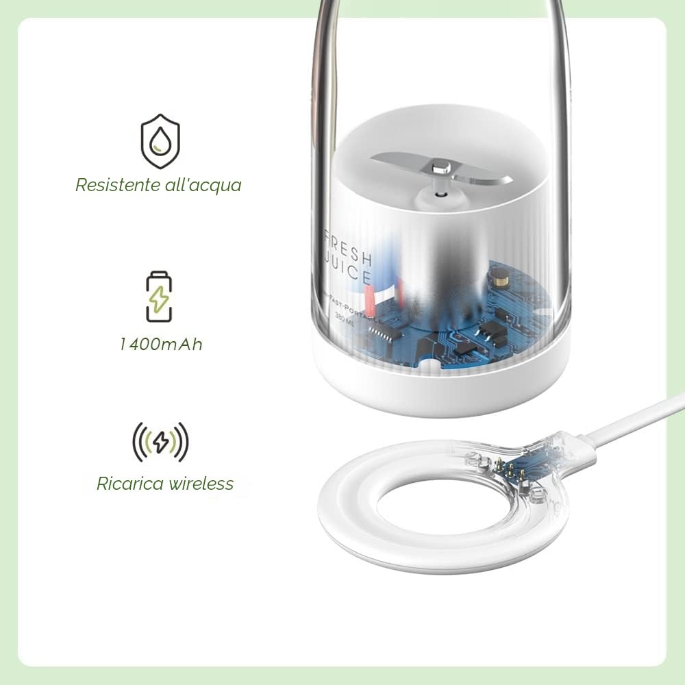 Frullatore Portatile, Shake Mixer, 350ML Frullatore Smoothie Blender Mixer Bottle Smoothie Maker, Frullatore Personale Multifunzionale per Spremute Fresche Miscelatore USB Ricabile Mini Frullatore