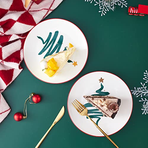 Swuut Teller aus Knochenporzellan, Weihnachtsfeiertage, Dessertteller, Salatteller, 4er-Set, spülmaschinenfest (Baum, 20 cm) – Ansicht 3