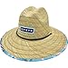 Qwave Mens Straw Hat - Underbrim Print, Sun Hats for Men Protects from Summer Sun - Lifeguard Hat, Light Straw - Pink & Blue