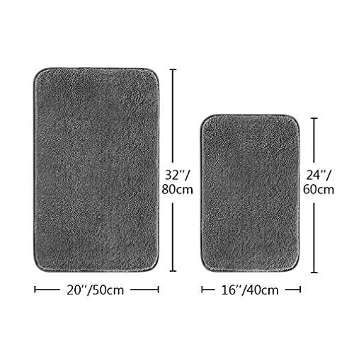 Image of VANZAVANZU Bathroom Rugs Set, 2 Piece Non Slip High Pile Microfiber Shaggy Bath Mat, Ultra Soft Absorbent, Machine Washable, Dark Gray (16''x24'' Plus 20''x32'')