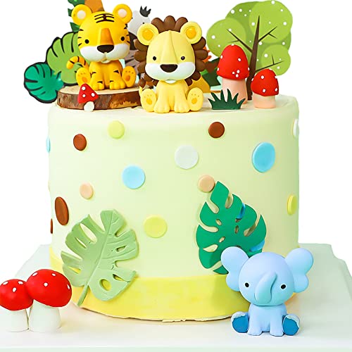 3 Pcs Cute Animal Figures Toy Cake Toppers, Miniature Animal Figurines For Baby Shower Boys Girls Forest Animals Theme Birthday Party Decor Cake Decoration Christmas Birthday Gift(Lion,Elephant,Tiger) #TOP5
