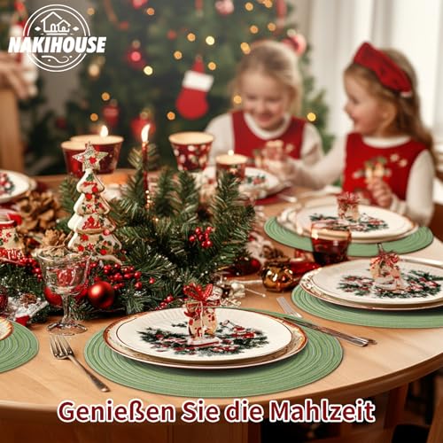 NAKIHOUSE Tischsets Abwaschbar Rund Geflochten Grün Tischset 6er Set – Ansicht 2