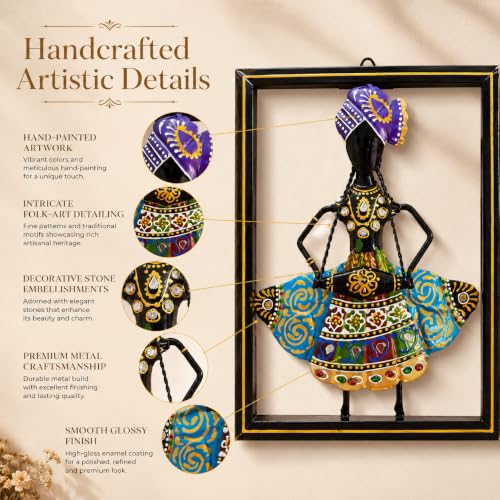 Image of iHandikart Amethyst Folk Dancer Metal Wall Art, Iron Wall Hanging with Hand-Painted Indian Folk Artwork, Decorative Wall Sculpture for Living Room, Hallway, Bedroom & Office Decor (10.5 x 8 Inch)