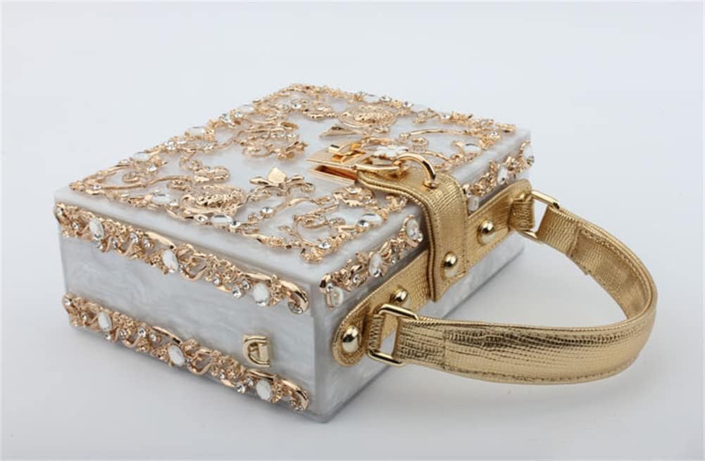 Women Evening Clutch Acrylic Square Box With Rhinestones Shoulder Crossbody Handbag