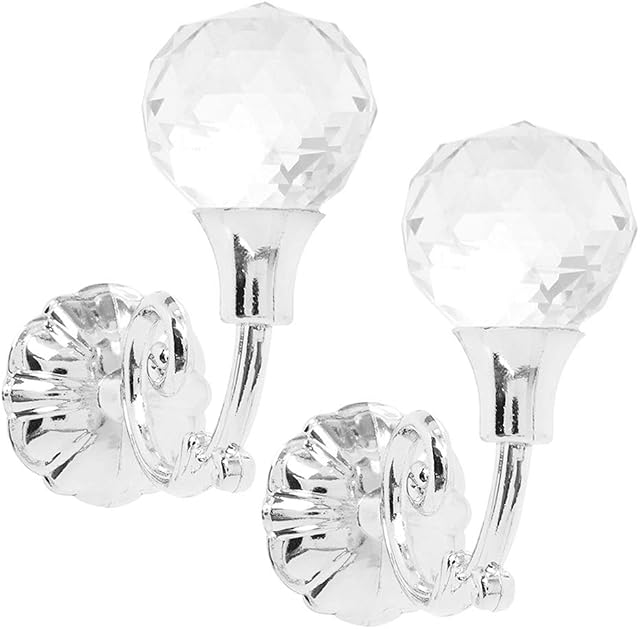 Librao Pair Crystal Curtain Tie Back Hooks Wall Mounted Metal Base Shower Curtain Hold Backs Hanger Holder Silver