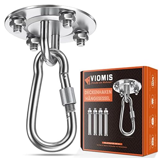 Viomis Deckenhaken Hängesessel Premium Edelstahl Halterung 400kg Tragekraft für Hängesessel Hängematte Boxsack Sling Trainer Yogatuch Sonnensegel Nestschaukel Sitzschaukel