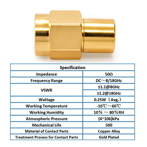 TOJOIN Conector SMA Macho RF 18GHz 50 Ohm 0.25W miniatura 2