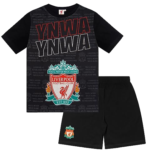 Liverpool FC - Kinder Schlafanzug-Shorty - Offizielles Merchandise - Geschenk für Fußballfans - Schwarz mit Schriftzug - 12-13 Jahre