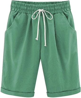FOURSTEEDS Womens Cotton Drawstring Elastic Waist Loose Fit Bermuda Cargo Shorts