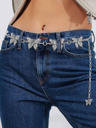 ELABEST Butterfly Belt Rhinestone-Metal-Turquoise Gold Silver Carving Chunky Waist Chain Accessories for Women3