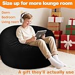 Lukeight Bean Bag Chair for Kids Teens, Memory Foam Filled Floor Lounger, Washable Velvet Cover with Inner Liner, Beanbag Chair with Filling for Gaming and Reading, Black, Large 27" D x 16" H - Image 5