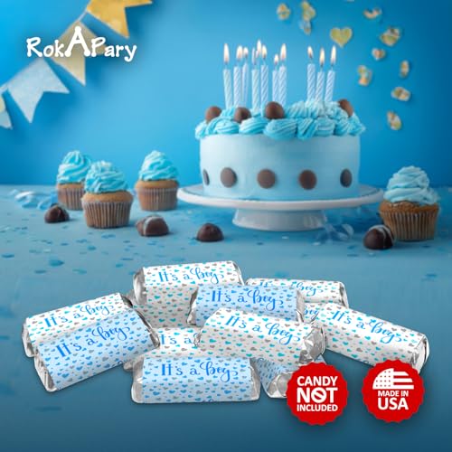 60 It's a Boy Blue Baby Shower Miniatures Candy Bar Wrapper and Stickers Decorations, Made in USA (Candy Not Included)