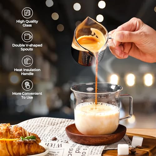 SENTVEND Espresso Cups Set of 2, 4 Oz Espresso Shot Glass with Handle Double Spout Measuring Cups with Scale Clear Glass Milk Cup Coffee Accessories Great for Making Coffee Desserts Salad Dressing - Thumbnail 3