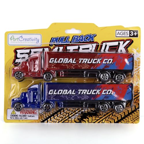 ArtCreativity Semi Truck Toys for Boys, Set of 2, Pull Back Truck Toys for Kids in Red & Blue, Trailer Trucks for Hours of Pretend Play, Unique Toy Car Party Decorations and Boys&rsquo; Room Decor
