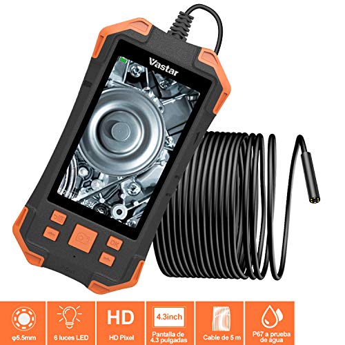 Vastar Endoscope, camera canalisation de Ecran LCD Couleur 4,3 Pouces IPS 1080P, 3000mAh Caméra d'inspection Portable à Lumière Réglable de 5,5mm IP68-5 Mètres