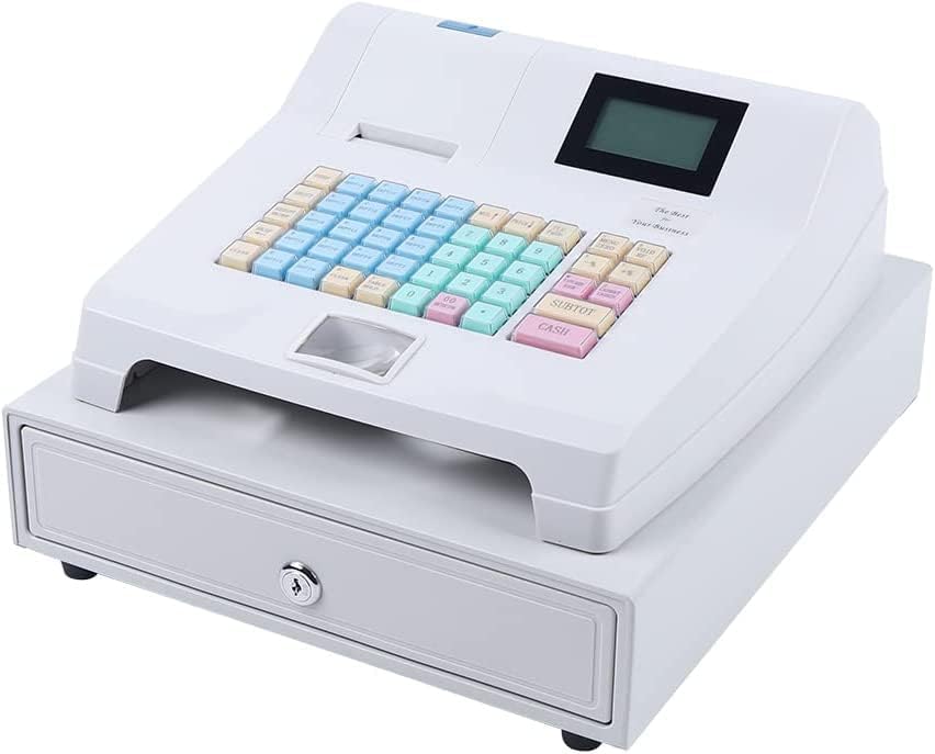 Electronic Cash Register with 48 Keys Keyboard & 12V Cash Drawer & Thermal Printer for Small Businesses,8 Digital LED Customer Display