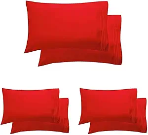 Elegant Comfort Luxury Ultra-Soft 2-Piece Pillowcase Set - 1500 Premium Hotel Quality Microfiber Double Brushed - Wrinkle Resistant, King Size, Red (Pack of 3)