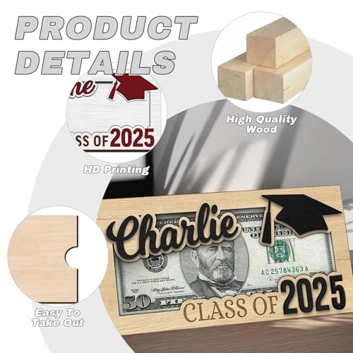 Personalized Graduation Money Holder 2025, Customized Name Graduation Gifts Wooden Cash Clip, Money Box for College Graduates3