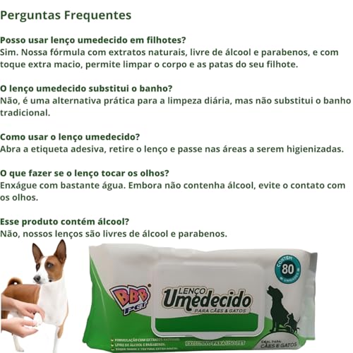 Toalhas Lenço Umedecido Para Cães e Gatos - Remove Odor e Sujeira, Fórmula Natural, 80 Unidades com