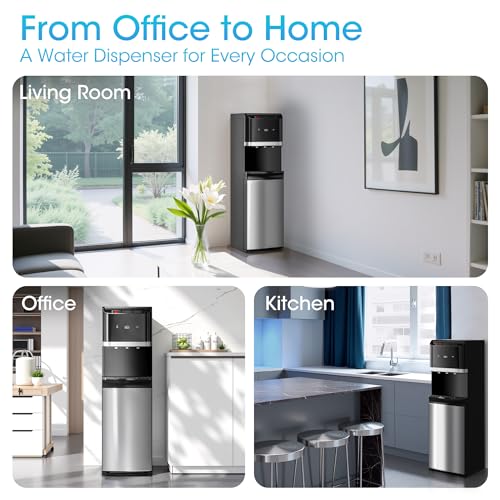 Manastin Bottom Loading Water Cooler Dispenser for 5 Gallon Bottles, Stainless Steel Water Cooler with 3 Temperature Settings - Hot, Cold & Room Water, Ideal Design for Home & Office,Shadow Black