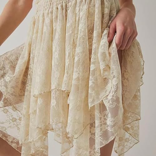 Women's Low Rise Pleated Skirt Asymmetrical Ruffle Hem Sheer Layered Underskirt Summer Beach Streetwear Y2K3
