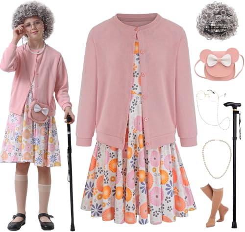 Z-Shop 100 Days of School Old Lady Costume for Kids 100th Grandma Granny Dress up for Girls,Pink,6 by Z-Shop - Used condition - US$17.03
