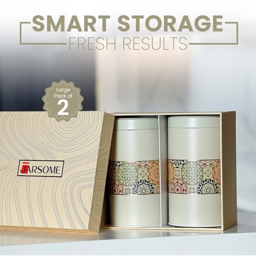 Image of Mandala Collection Airtight Kitchen Container Set| 1100ML- Set of 2| Food Grade Metal Jars for Dals, Millets, Pasta & Dry Food Storage| Vacuum Lid, Rust Resistant| Beige Rangoli Canisters