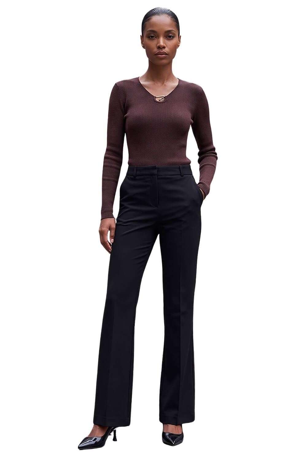 Roman Women's Black Bootcut Leg Stretch Trousers In Size 14