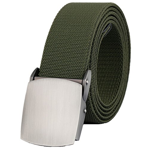 Sportmusies Elastic Belts for Men, Military Style Stretch Webbing Tactical Duty Belt (Army Green,Auto Metal Buckle)