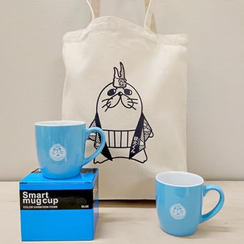 北海道紋別市 ゆるキャラ紋太グッズ(マグカップ[ブルー]2個、トートバック)