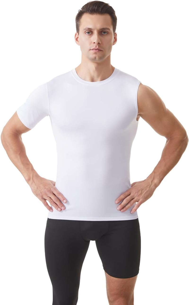 Fashion Compression Shirts for Men 1/2 Single Arm Short Sleeve Athletic Base Layer T Shirt for Workout Basketball - Image 3