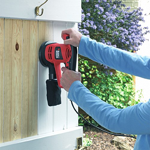 Black+Decker Excentrická bruska (480 W včetně pytle na prach, systém suchého zipu, včetně 3 brusných kotoučů, měkké rukojeti, 3 m kabel, k broušení nebo leštění) KA191EK