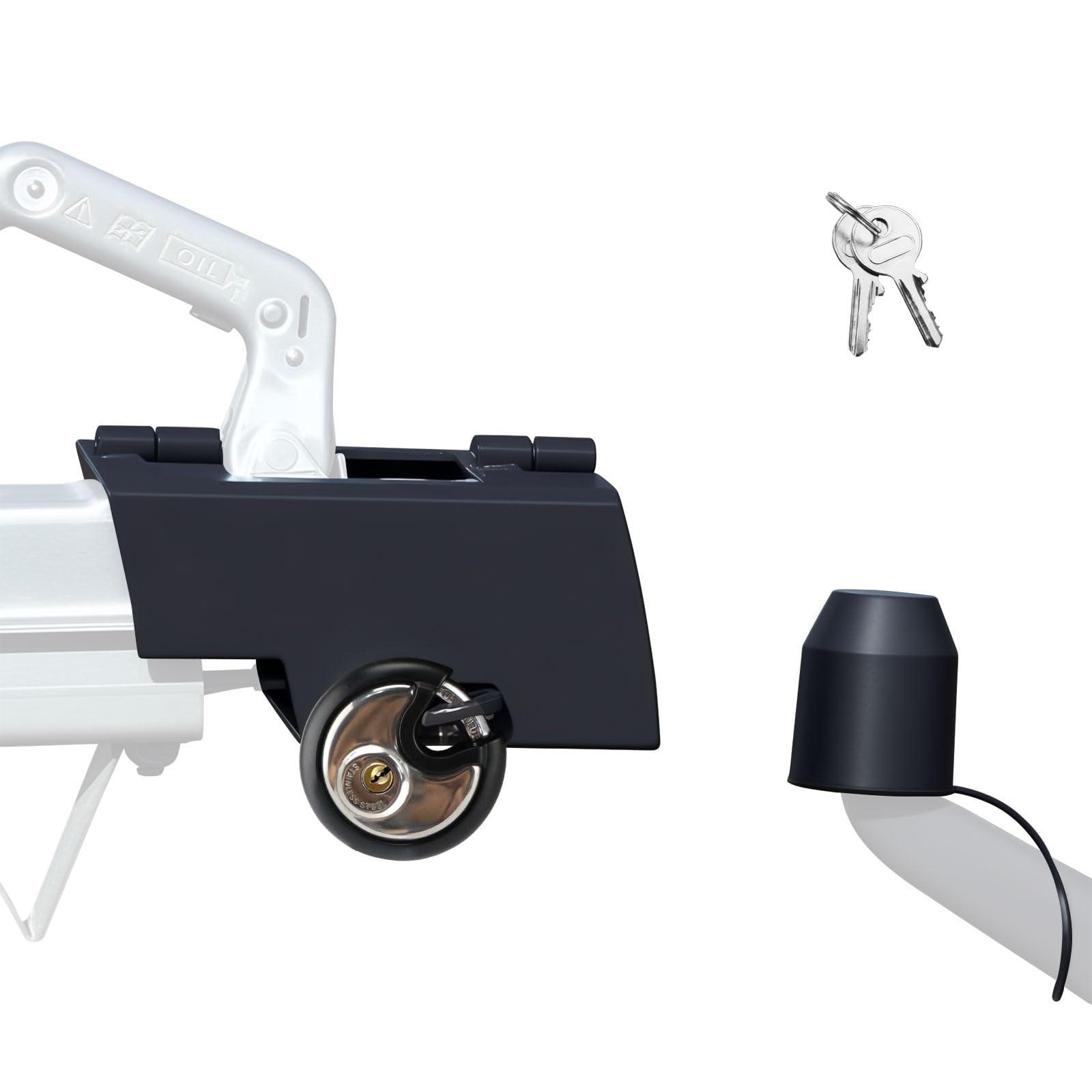 Homvvi Anhängerschloss mit Rundschloss - Diebstahlsicherung Kastenschloss Anhänger Schloss, Deichselschloss für An & Abgekoppelte Anhänger - Schnell zu installieren, 18.5 x 10 x 9.5cm