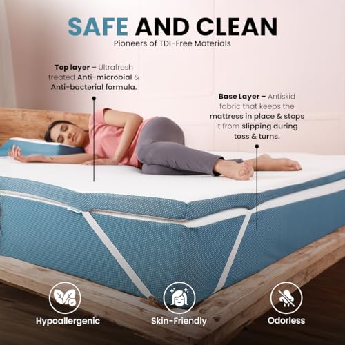 Image of UrbanBed Latex Mattress Topper King Size 78x72 | 2 Inch Thick | PinCore Holes for Air Flow | Mattress Topper for Back Pain | Soft & Bouncy Mattress Pad | UltraFresh Premium Cover | 5 Years Warranty