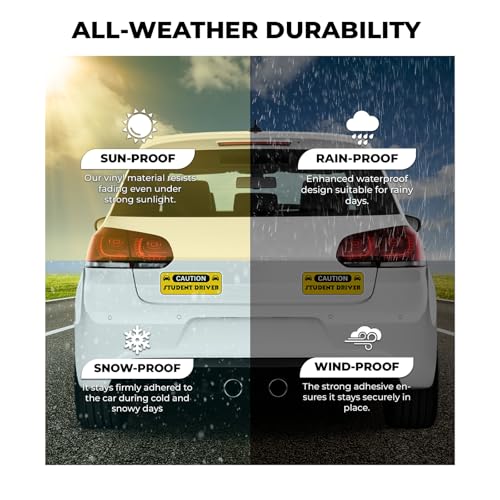 Image of Student Driver Sticker Caution Sign Vinyl Decal 5x3 Inch New Driver Training Design for Car Window Bumper Teen Learner Driving School Safety Notice Auto Graphic