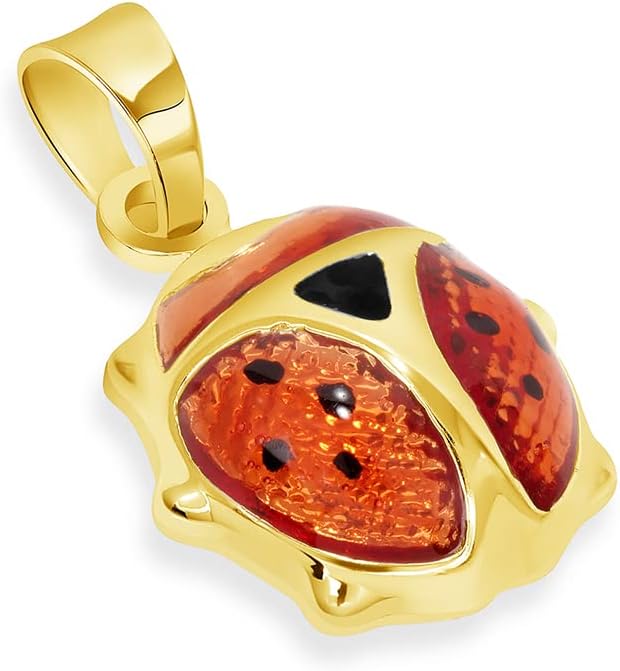 Jewelry America 14k Yellow Gold Mini Red Enamel Ladybug Charm Pendant Necklace - Image 2