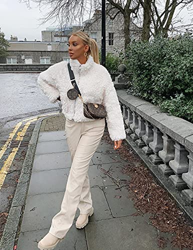 JIKAL Oversized Fur Coat Long Sleeve Boucle Zip Up Snug Shearling Teddy Faux Fur Jacket with Pockets for Women2