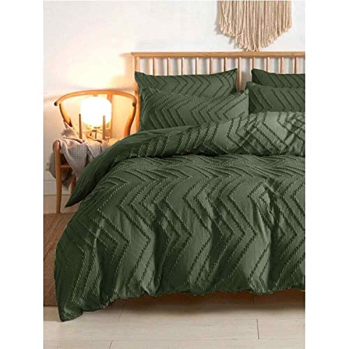 Nanko Olive Green Duvet Cover King Size, 3pc Boho Tufted Microfiber Bedding Comforter Cover Set, All...