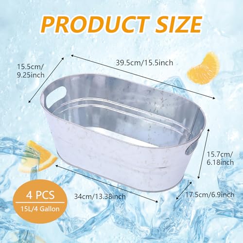 Hyuetrsa 4 Pack 4 Gallon Galvanized Ice Buckets for Parties, Large Metal Beverage Drink Tub Cooler with Leak-Proof Carry Handles, Heavy Duty Drink Tin Bins for Beer, Champagne and Wedding Bar Supplies by Hyuetrsa - Image 2