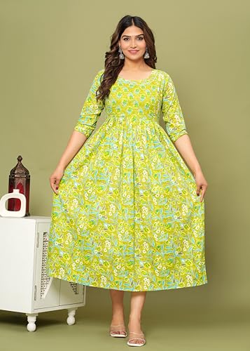 Image of Women's Feeding Kurta Cotton | Floral Anarkali Pregnancy Kurta with Nursing Zipper | Pre & Post Partum | Maternity Dresses | Mom to Be Gift