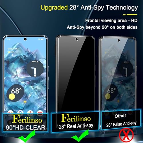 Image of Ferilinso Privacy Screen Protector for Google Pixel 8 Pro, Tempered Glass