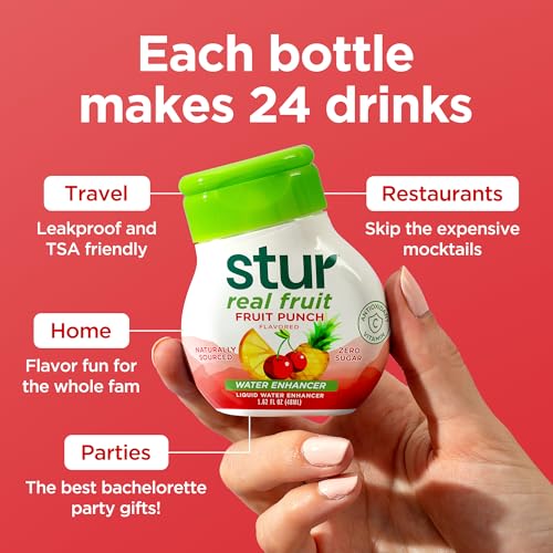 Image of Stur Liquid Water Enhancer | Fruit Punch | Naturally Sweetened | High in Vitamin C & Antioxidants | Sugar Free | Zero Calories | Keto | Vegan | 5 Bottles, Makes 120 Drinks