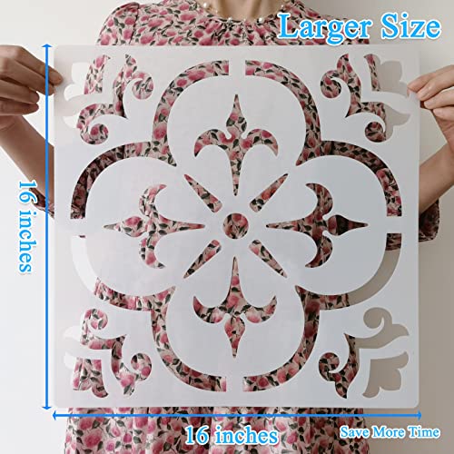 16 X 16 Inch Large Floor Stencils For Painting Floors, Walls, Tile, Wood, Patio, Reusable Tile Stencil, Boho Stencil, Wall Stencils For Painting Home Wall Decor Art - Mandala Design #TOP2