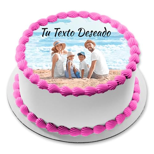 MDA Foto Comestible, OBLEA o Papel de AZÚCAR, Foto Personalizada con Nombre, Edad y Texto, para Tartas de Cumpleaños, Magdalenas y Galletas. Varios Tamaños, Disco