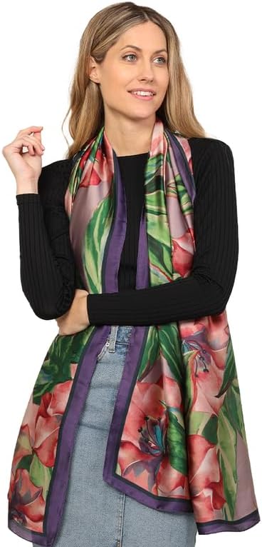 Trillion London® Spring Collection Silk Scarf - Silk Neck Scarf For Women - Ladies Lightweight Scarves Shawl Wraps 70" x 35"